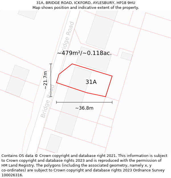 31A, BRIDGE ROAD, ICKFORD, AYLESBURY, HP18 9HU: Plot and title map