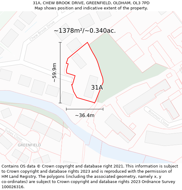 31A, CHEW BROOK DRIVE, GREENFIELD, OLDHAM, OL3 7PD: Plot and title map