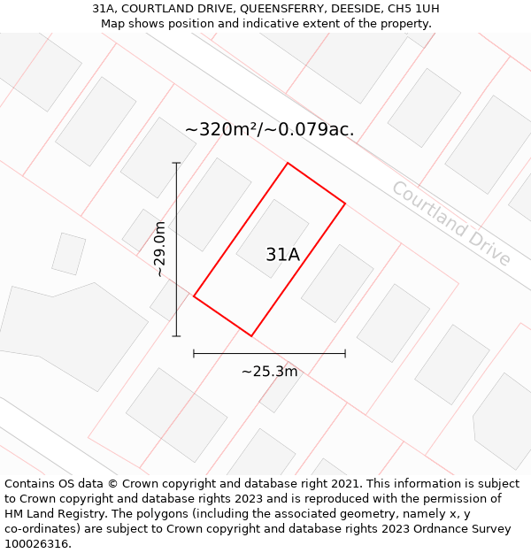 31A, COURTLAND DRIVE, QUEENSFERRY, DEESIDE, CH5 1UH: Plot and title map