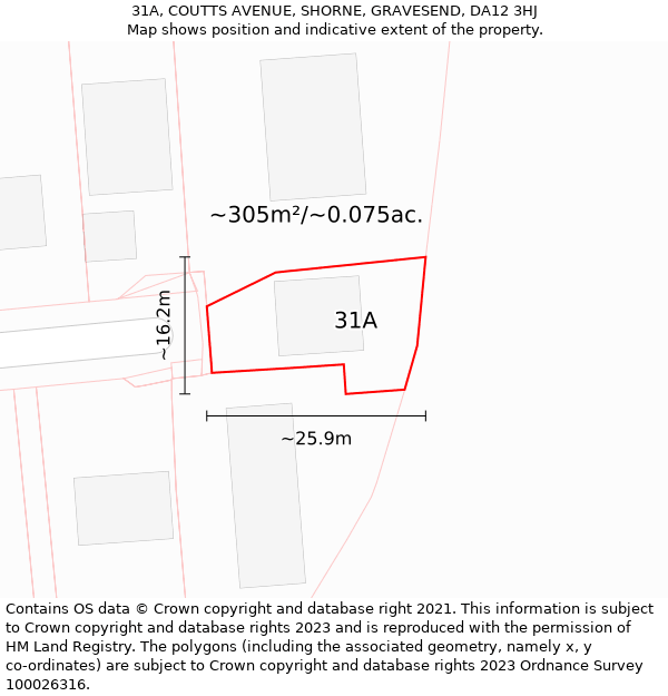 31A, COUTTS AVENUE, SHORNE, GRAVESEND, DA12 3HJ: Plot and title map