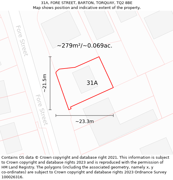 31A, FORE STREET, BARTON, TORQUAY, TQ2 8BE: Plot and title map