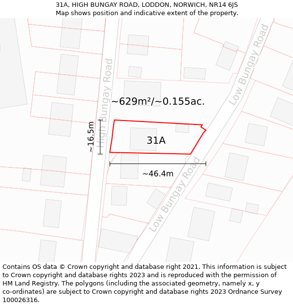 31A, HIGH BUNGAY ROAD, LODDON, NORWICH, NR14 6JS: Plot and title map