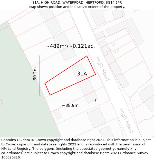 31A, HIGH ROAD, WATERFORD, HERTFORD, SG14 2PR: Plot and title map