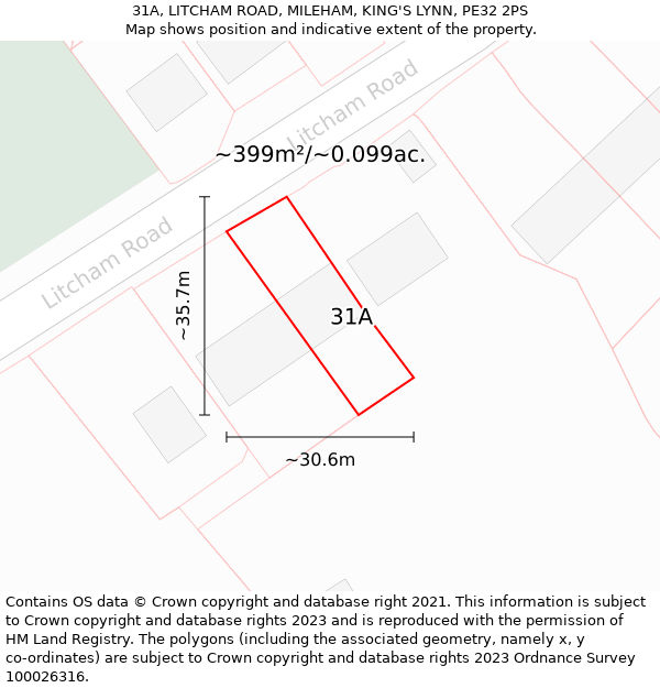 31A, LITCHAM ROAD, MILEHAM, KING'S LYNN, PE32 2PS: Plot and title map