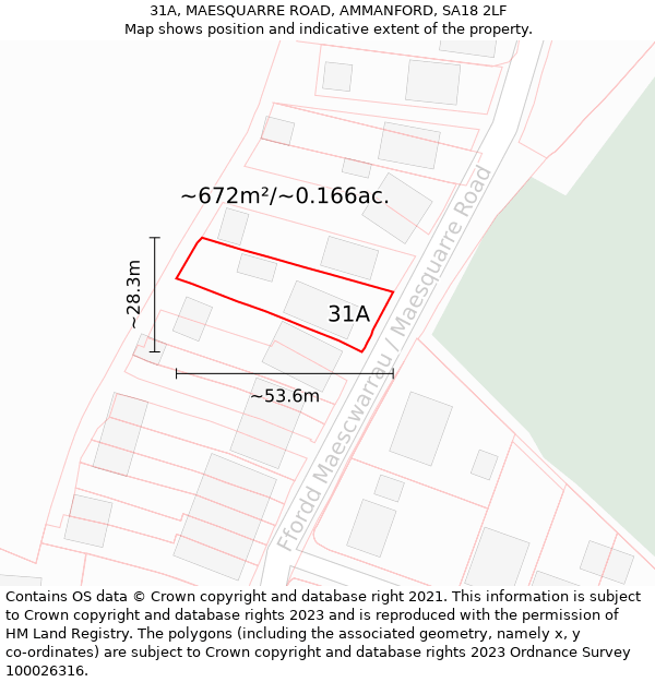 31A, MAESQUARRE ROAD, AMMANFORD, SA18 2LF: Plot and title map