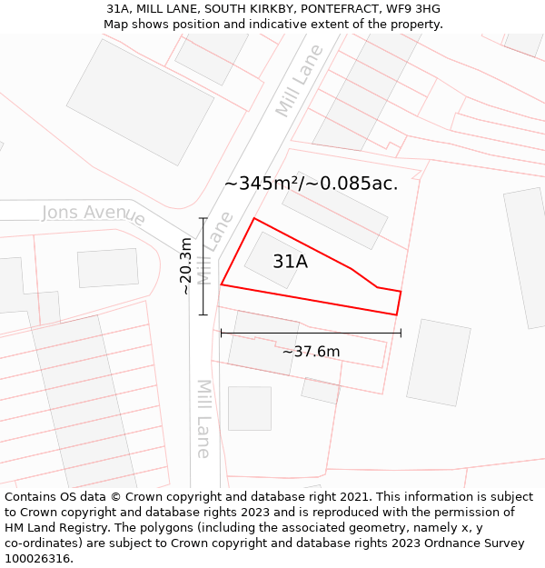 31A, MILL LANE, SOUTH KIRKBY, PONTEFRACT, WF9 3HG: Plot and title map