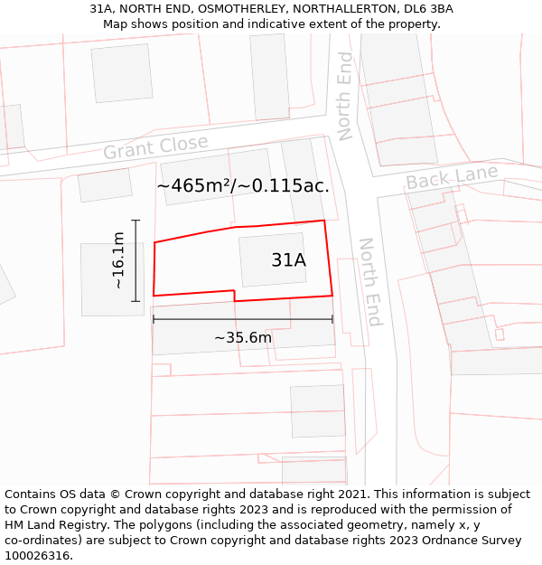 31A, NORTH END, OSMOTHERLEY, NORTHALLERTON, DL6 3BA: Plot and title map