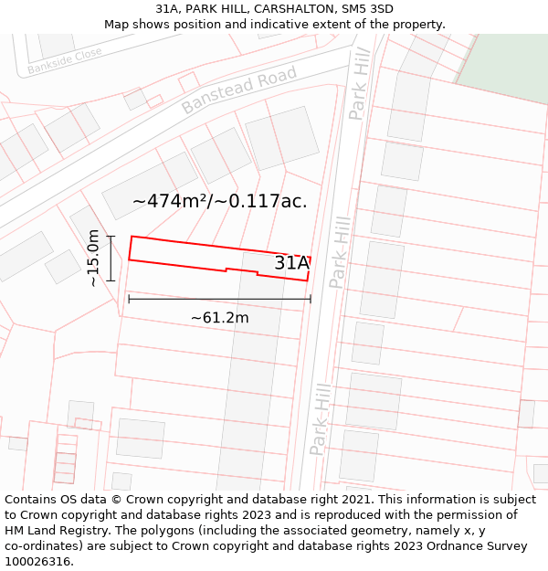 31A, PARK HILL, CARSHALTON, SM5 3SD: Plot and title map