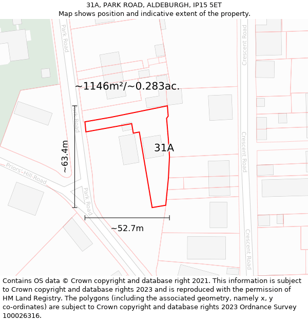 31A, PARK ROAD, ALDEBURGH, IP15 5ET: Plot and title map