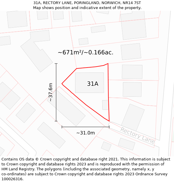 31A, RECTORY LANE, PORINGLAND, NORWICH, NR14 7ST: Plot and title map