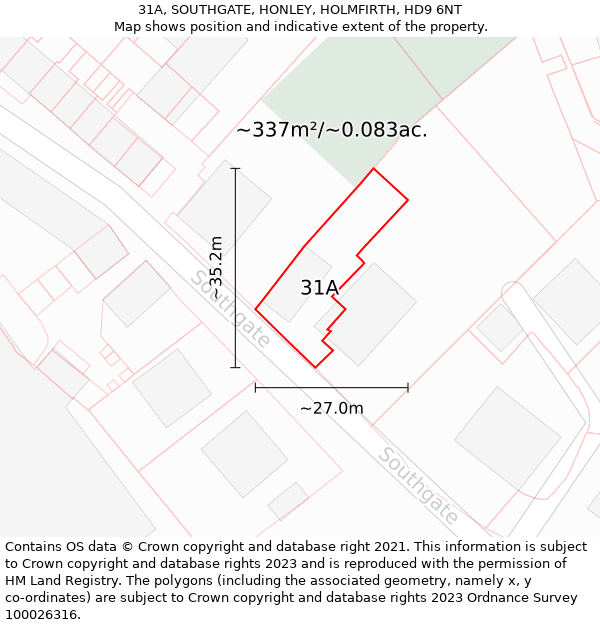 31A, SOUTHGATE, HONLEY, HOLMFIRTH, HD9 6NT: Plot and title map