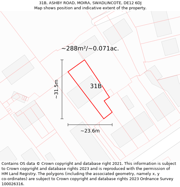 31B, ASHBY ROAD, MOIRA, SWADLINCOTE, DE12 6DJ: Plot and title map