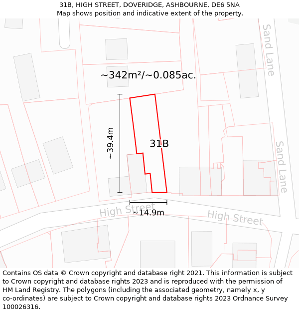 31B, HIGH STREET, DOVERIDGE, ASHBOURNE, DE6 5NA: Plot and title map