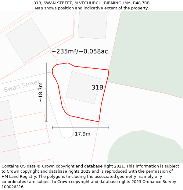 31B, SWAN STREET, ALVECHURCH, BIRMINGHAM, B48 7RR: Plot and title map