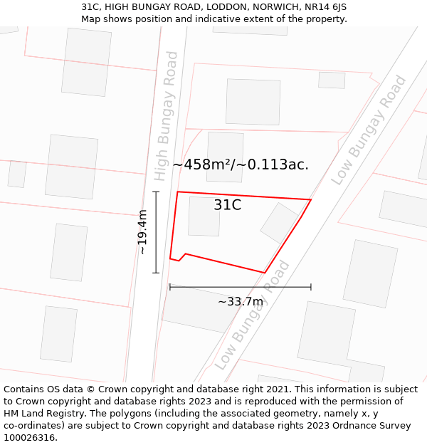 31C, HIGH BUNGAY ROAD, LODDON, NORWICH, NR14 6JS: Plot and title map