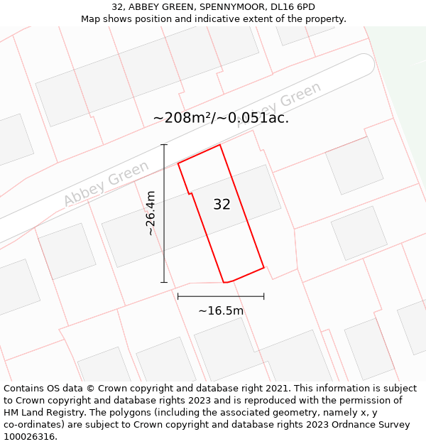 32, ABBEY GREEN, SPENNYMOOR, DL16 6PD: Plot and title map