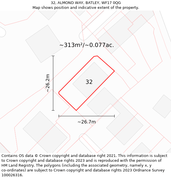 32, ALMOND WAY, BATLEY, WF17 0QG: Plot and title map