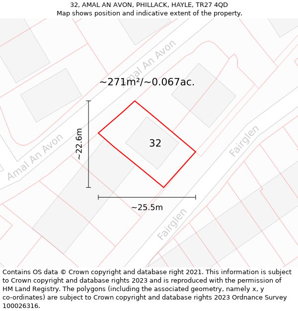 32, AMAL AN AVON, PHILLACK, HAYLE, TR27 4QD: Plot and title map