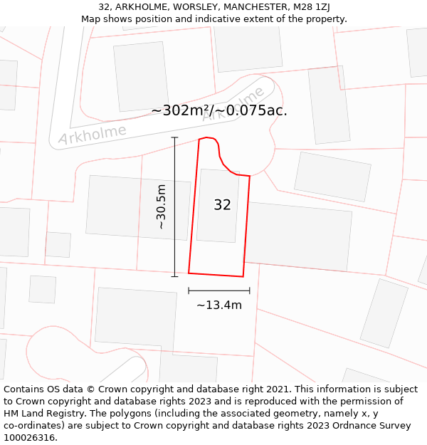 32, ARKHOLME, WORSLEY, MANCHESTER, M28 1ZJ: Plot and title map