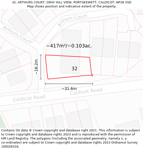 32, ARTHURS COURT, GRAY HILL VIEW, PORTSKEWETT, CALDICOT, NP26 5SD: Plot and title map