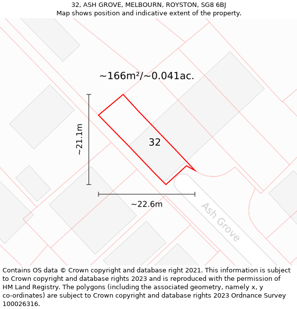 32, ASH GROVE, MELBOURN, ROYSTON, SG8 6BJ: Plot and title map