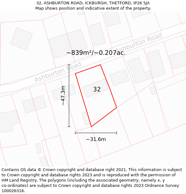 32, ASHBURTON ROAD, ICKBURGH, THETFORD, IP26 5JA: Plot and title map