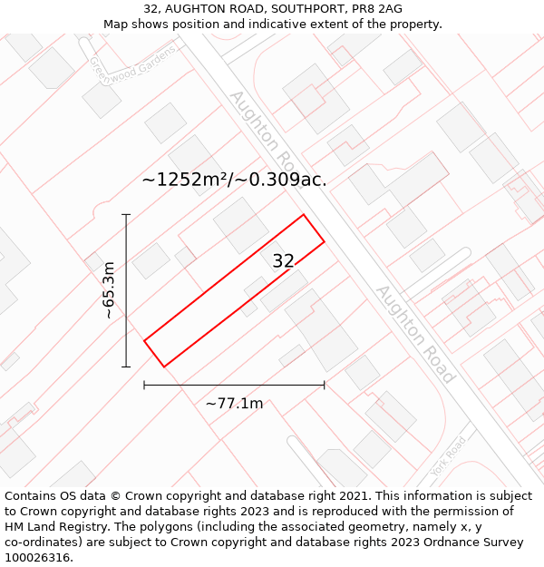 32, AUGHTON ROAD, SOUTHPORT, PR8 2AG: Plot and title map