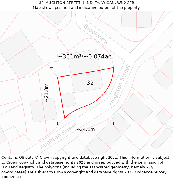 32, AUGHTON STREET, HINDLEY, WIGAN, WN2 3ER: Plot and title map