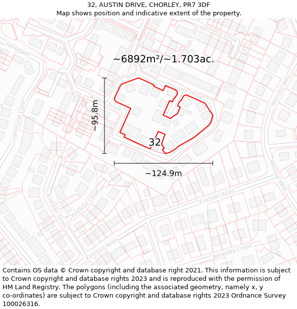 32, AUSTIN DRIVE, CHORLEY, PR7 3DF: Plot and title map