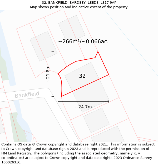 32, BANKFIELD, BARDSEY, LEEDS, LS17 9AP: Plot and title map
