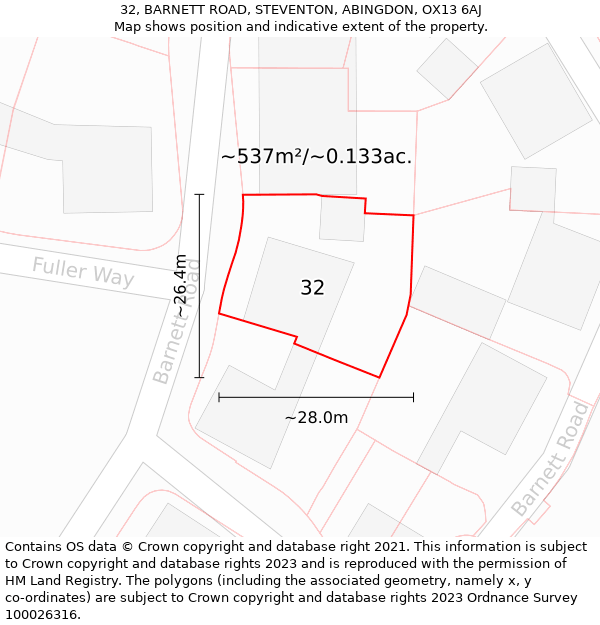 32, BARNETT ROAD, STEVENTON, ABINGDON, OX13 6AJ: Plot and title map