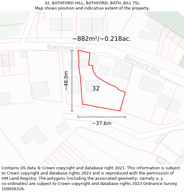 32, BATHFORD HILL, BATHFORD, BATH, BA1 7SL: Plot and title map