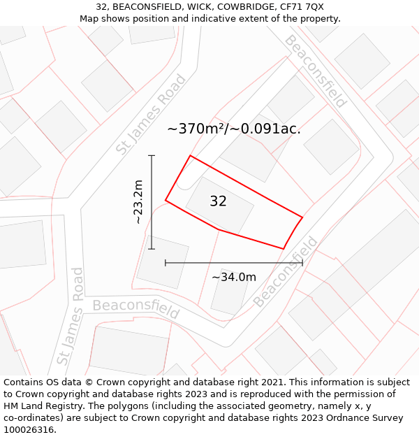 32, BEACONSFIELD, WICK, COWBRIDGE, CF71 7QX: Plot and title map