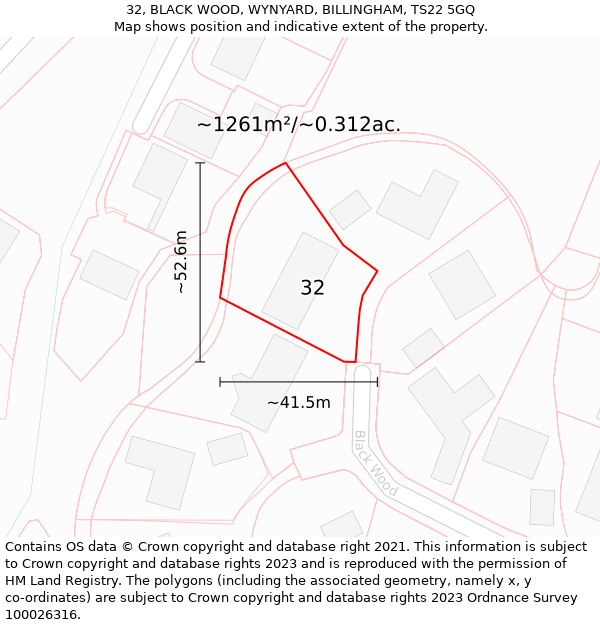 32, BLACK WOOD, WYNYARD, BILLINGHAM, TS22 5GQ: Plot and title map