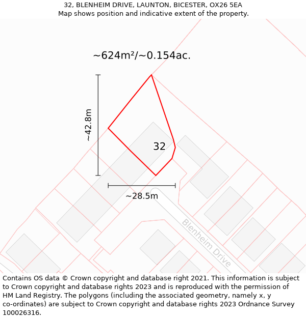 32, BLENHEIM DRIVE, LAUNTON, BICESTER, OX26 5EA: Plot and title map