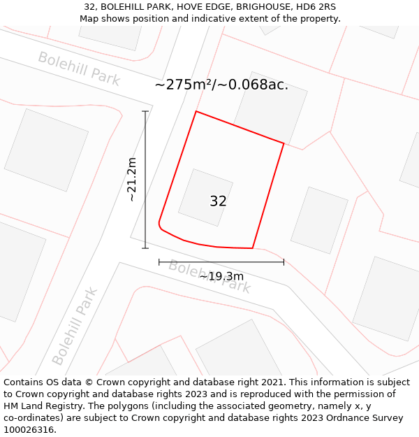 32, BOLEHILL PARK, HOVE EDGE, BRIGHOUSE, HD6 2RS: Plot and title map