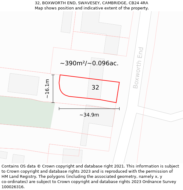 32, BOXWORTH END, SWAVESEY, CAMBRIDGE, CB24 4RA: Plot and title map