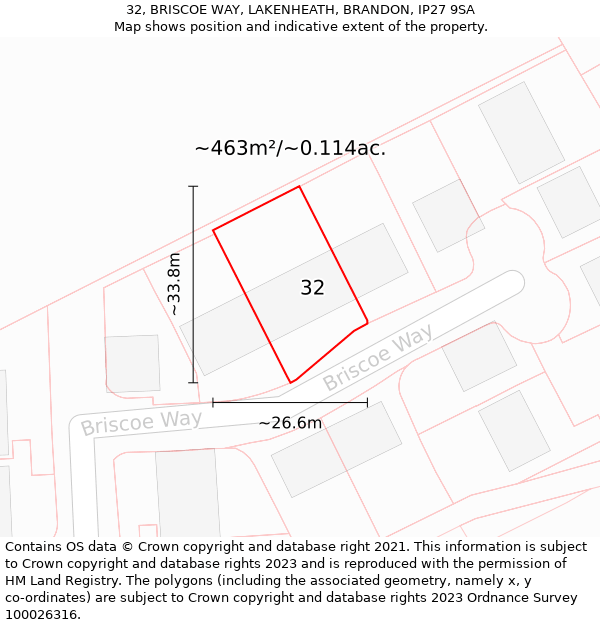 32, BRISCOE WAY, LAKENHEATH, BRANDON, IP27 9SA: Plot and title map