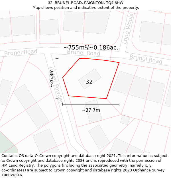 32, BRUNEL ROAD, PAIGNTON, TQ4 6HW: Plot and title map