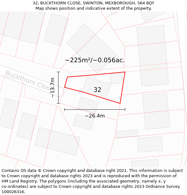 32, BUCKTHORN CLOSE, SWINTON, MEXBOROUGH, S64 8QY: Plot and title map