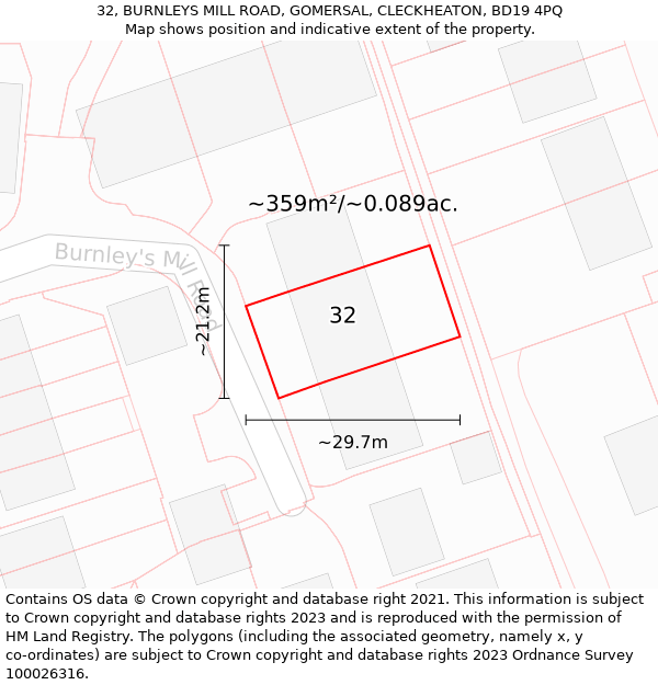 32, BURNLEYS MILL ROAD, GOMERSAL, CLECKHEATON, BD19 4PQ: Plot and title map