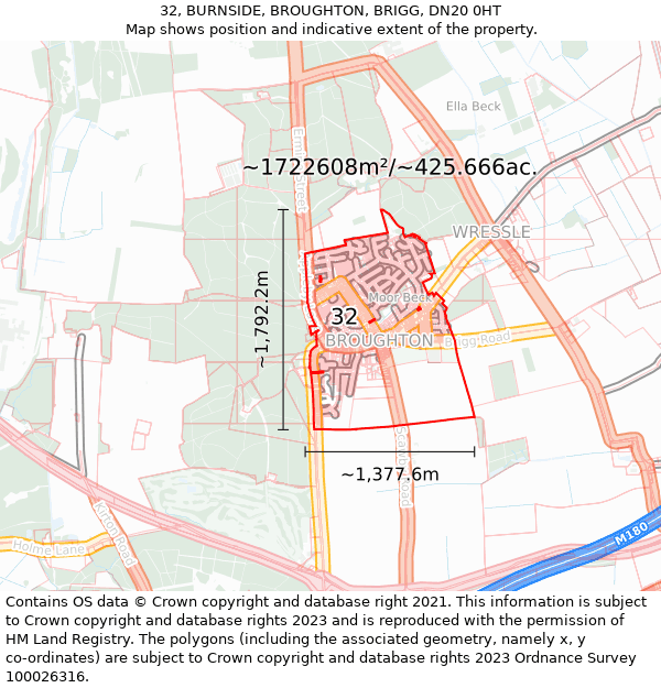 32, BURNSIDE, BROUGHTON, BRIGG, DN20 0HT: Plot and title map