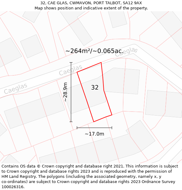 32, CAE GLAS, CWMAVON, PORT TALBOT, SA12 9AX: Plot and title map