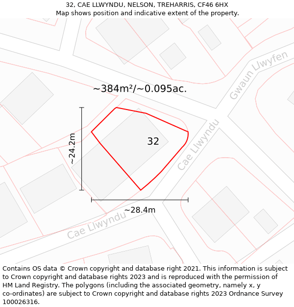 32, CAE LLWYNDU, NELSON, TREHARRIS, CF46 6HX: Plot and title map