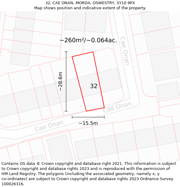 32, CAE ONAN, MORDA, OSWESTRY, SY10 9PX: Plot and title map