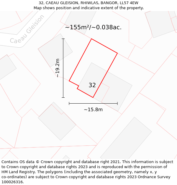 32, CAEAU GLEISION, RHIWLAS, BANGOR, LL57 4EW: Plot and title map