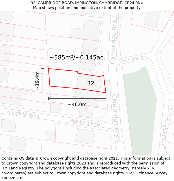 32, CAMBRIDGE ROAD, IMPINGTON, CAMBRIDGE, CB24 9NU: Plot and title map