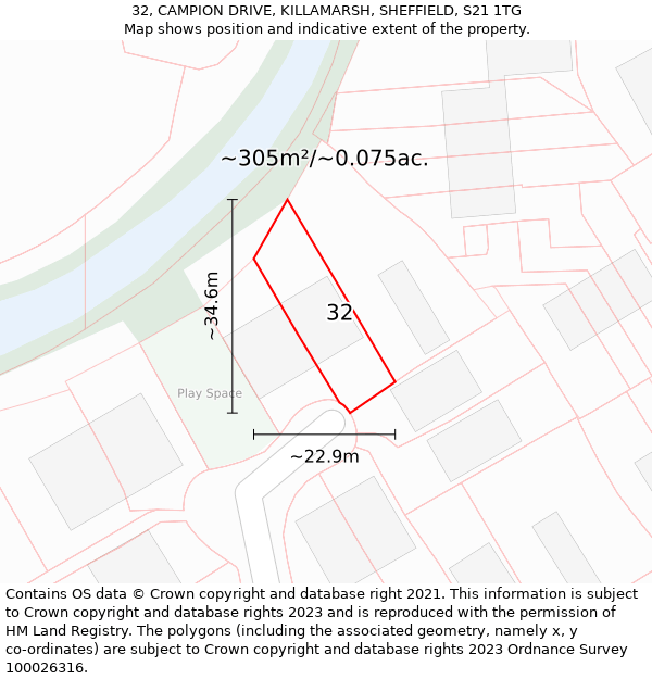 32, CAMPION DRIVE, KILLAMARSH, SHEFFIELD, S21 1TG: Plot and title map