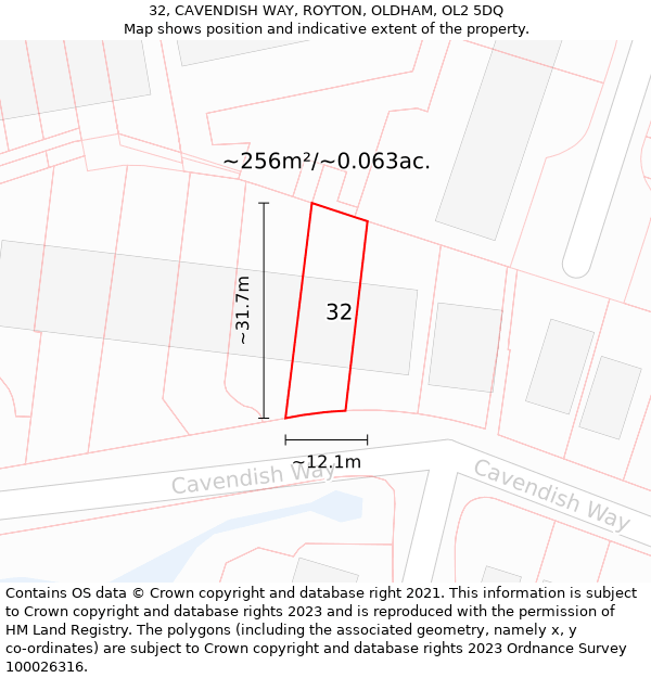 32, CAVENDISH WAY, ROYTON, OLDHAM, OL2 5DQ: Plot and title map