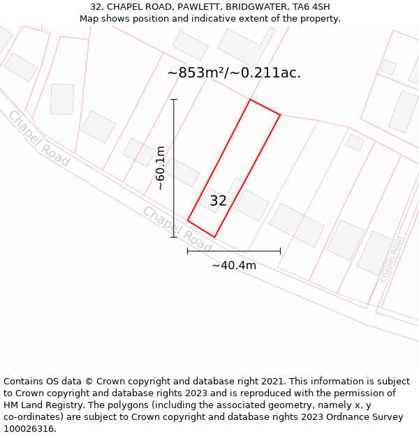 32, CHAPEL ROAD, PAWLETT, BRIDGWATER, TA6 4SH: Plot and title map